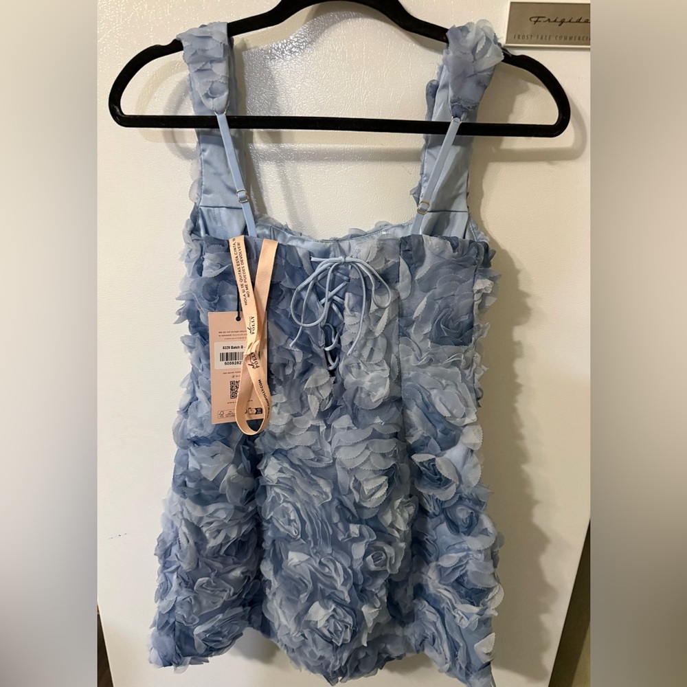 Oh Polly Powder Blue 3D Floral Mini Dress - Picture 6 of 9